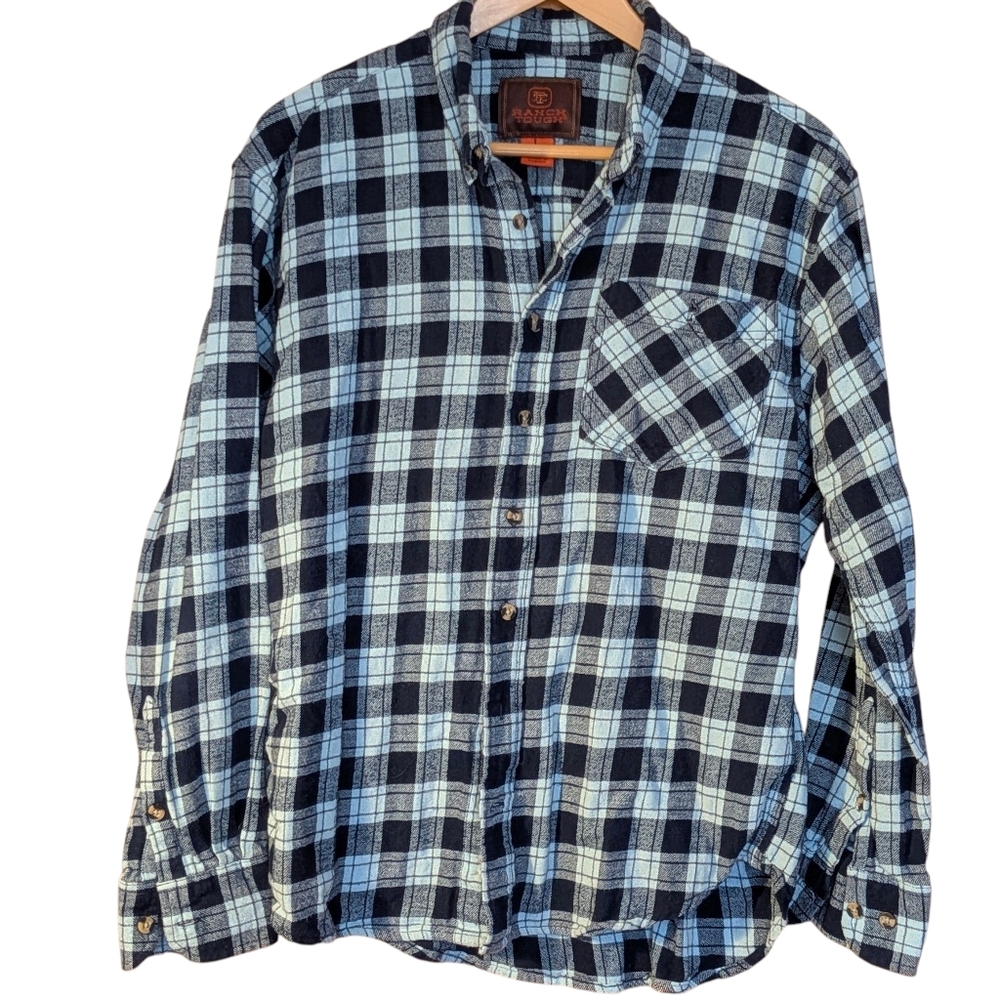 Ranch Tough Cotton Flannel Blue Green Men's L Lumberjack Outdoor Casual Work
